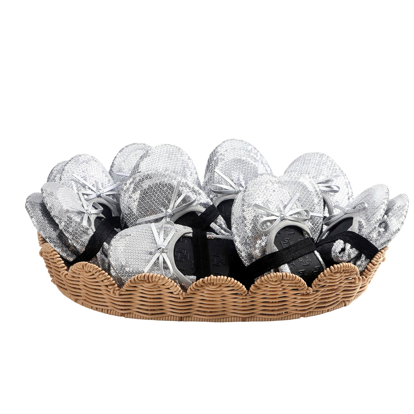 PRE-ORDER Foldable Flats Slipper Shoe | 20 Pairs of Sequined Silver Flats