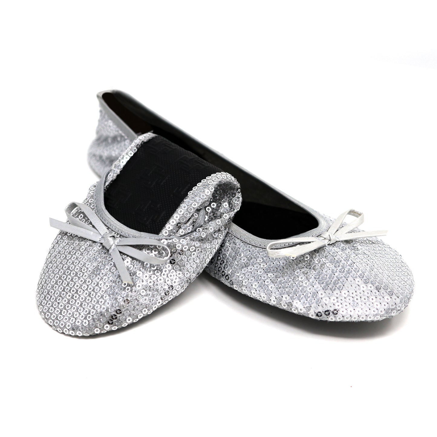 PRE-ORDER Foldable Flats Party Box | 20 Pairs of Sequined Silver Flats in a Black Display Box
