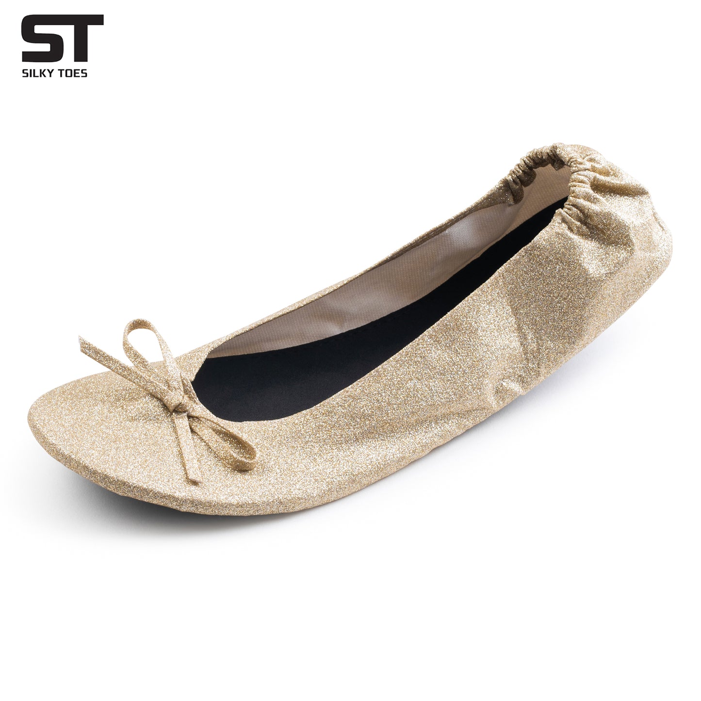 PRE-ORDER Foldable Flats Party Box | 20 Pairs of Sparkle Gold Flats in a Black Display Box