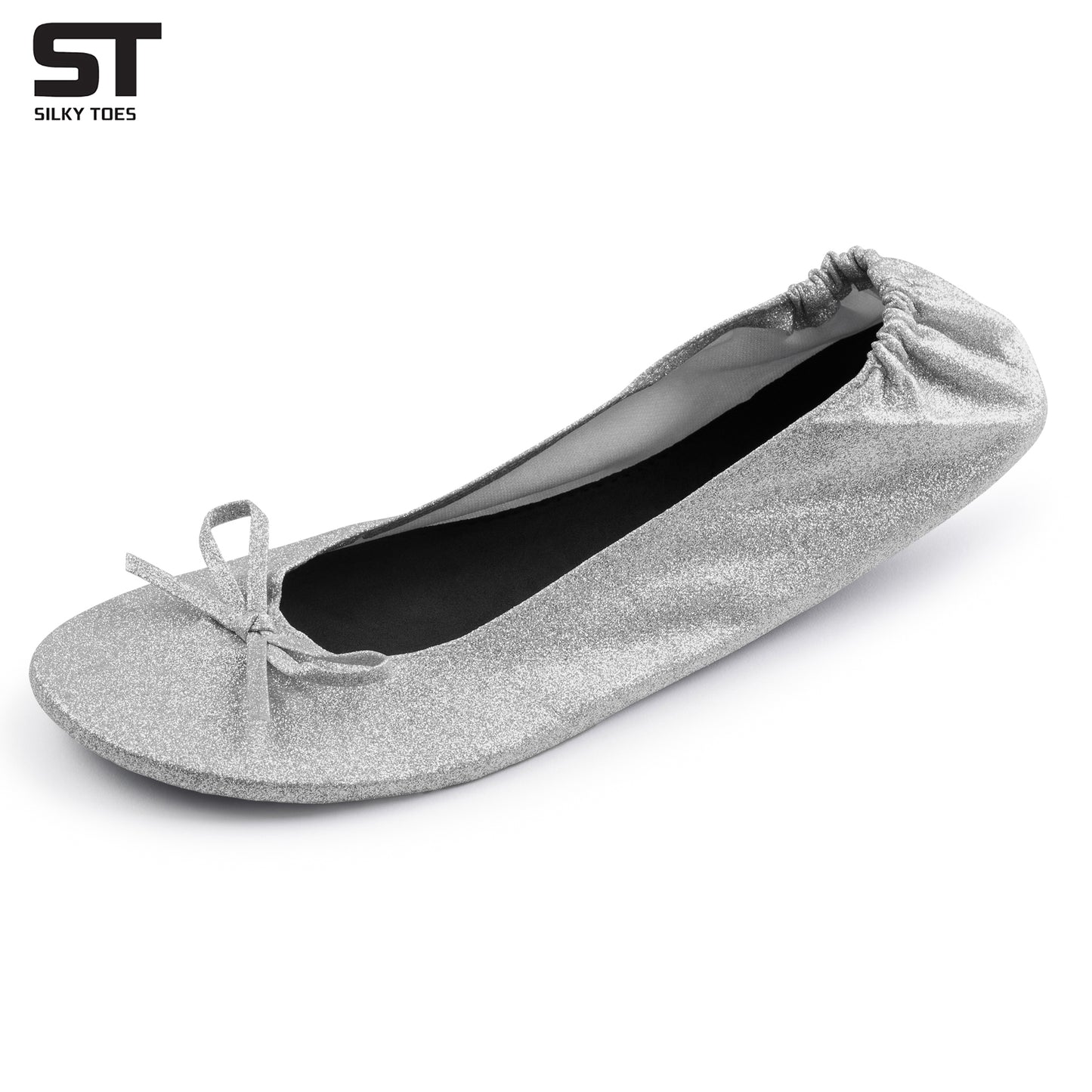 PRE-ORDER Foldable Flats Party Box | 20 Pairs of Sparkle Silver Flats in a Black Display Box