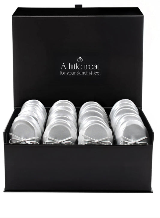 PRE-ORDER Foldable Flats Wedding Box | 20 Pairs of Silver Flats in a Black Display Box