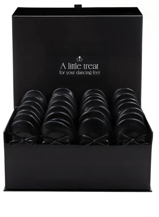 PRE-ORDER Foldable Flats Wedding Box | 20 Pairs of Black Flats in a Black Display Box
