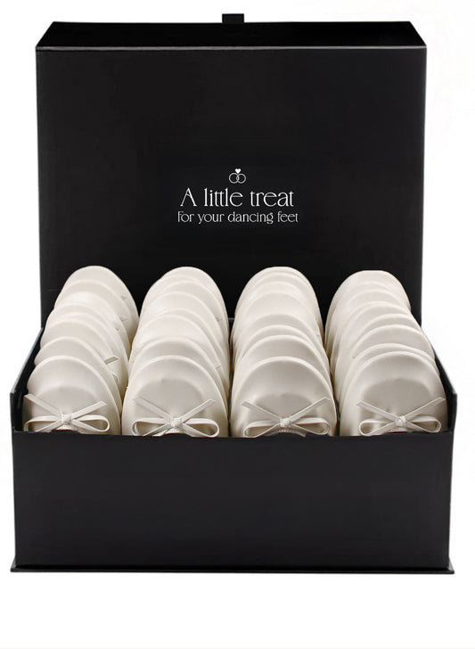 PRE-ORDER Foldable Flats Wedding Box | 20 Pairs of White Flats in a Black Display Box
