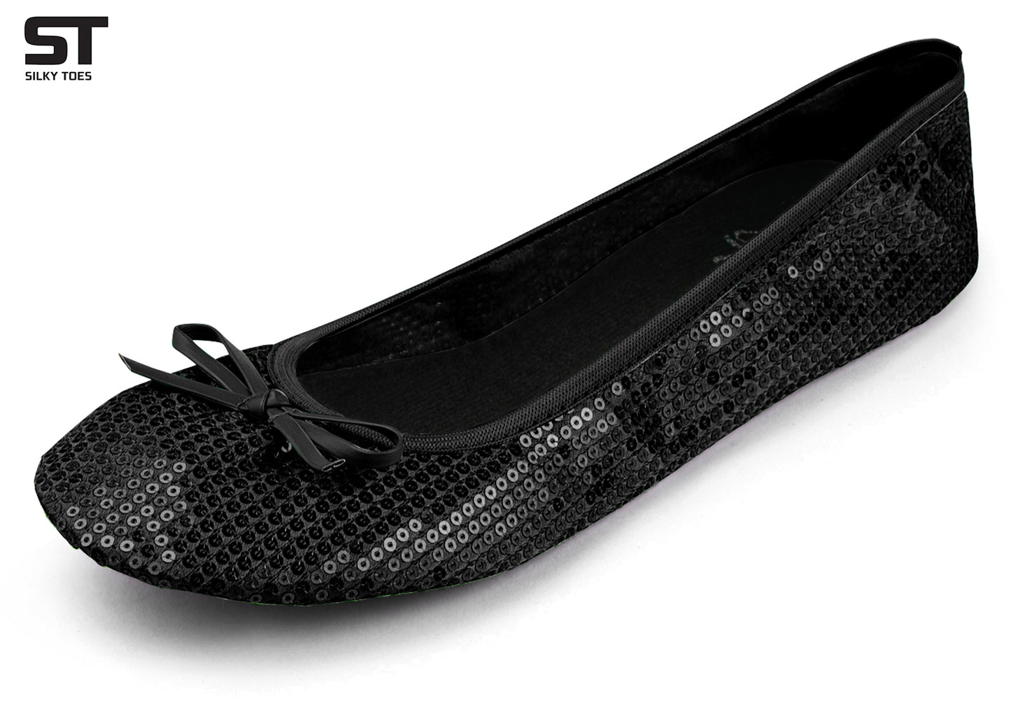 PRE-ORDER Foldable Flats Party Box | 20 Pairs of Sequined Black Flats in a Black Display Box