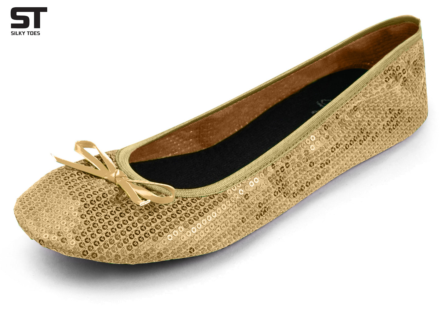 PRE-ORDER Foldable Flats Party Box | 20 Pairs of Sequined Gold Flats in a Black Display Box
