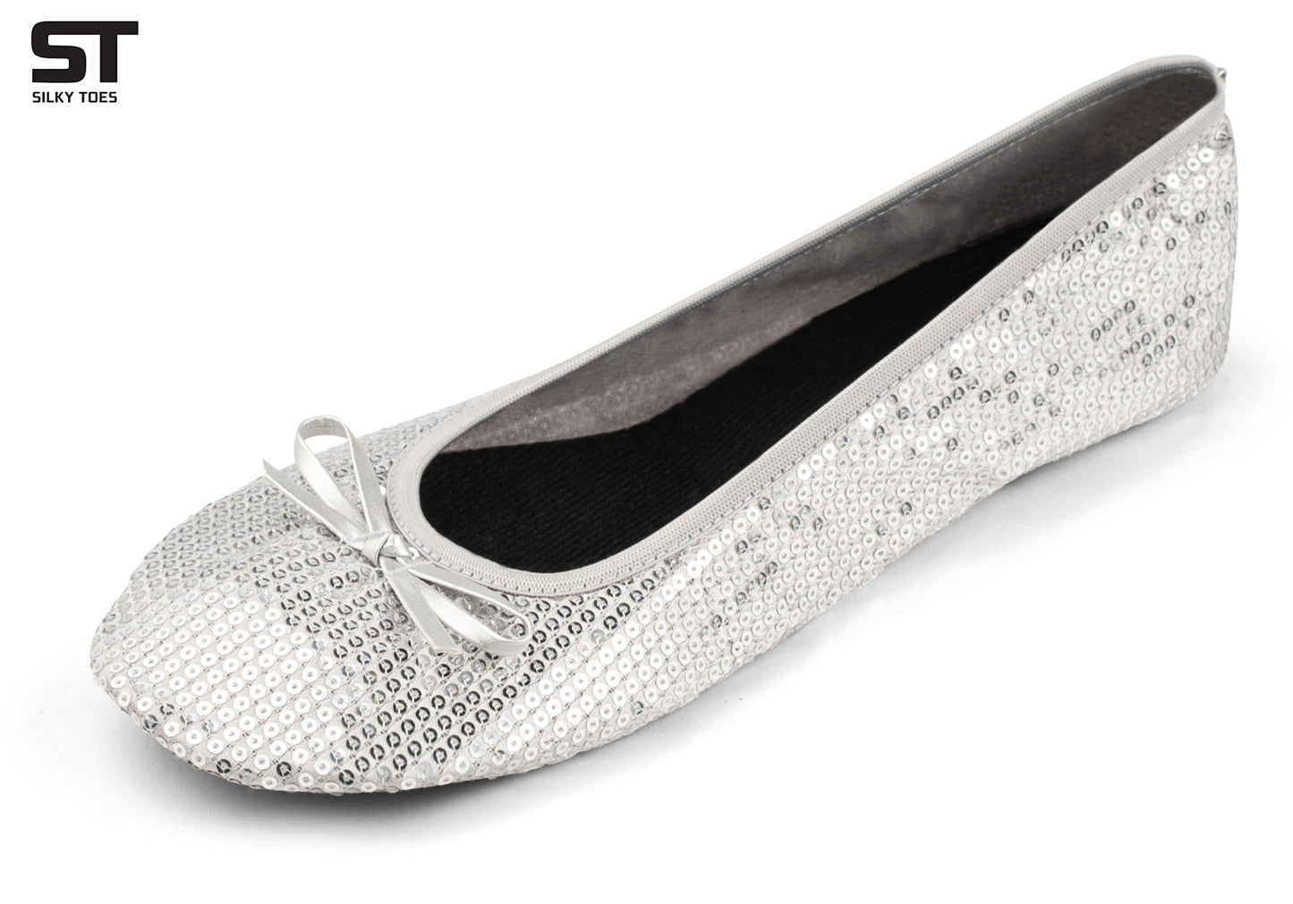 PRE-ORDER Foldable Flats Wedding Box | 20 Pairs of Sequined Silver Flats in a Black Display Box