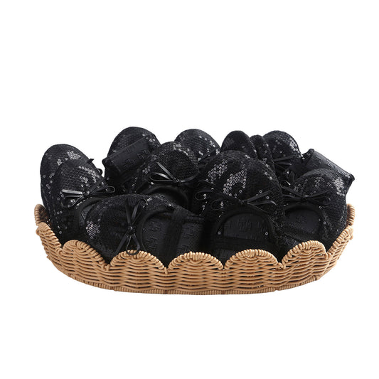 PRE-ORDER Foldable Flats Slipper Shoe | 20 Pairs of Sequined Black Flats