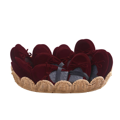 Foldable Flats Slipper Shoe | 20 Pairs of Velvet Burgundy Flats