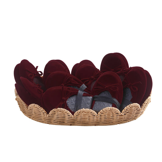 Foldable Flats Slipper Shoe | 20 Pairs of Velvet Burgundy Flats