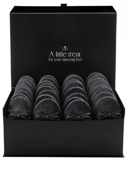PRE-ORDER Foldable Flats Wedding Box | 20 Pairs of Sparkle Black Flats in a Black Display Box