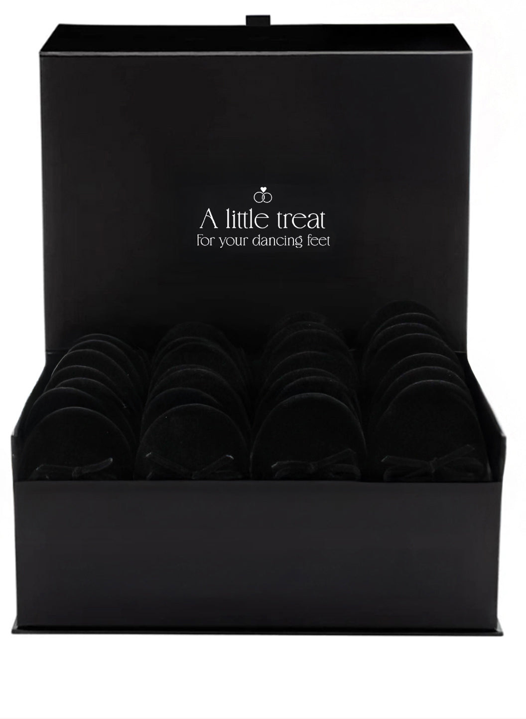 PRE-ORDER Foldable Flats Wedding Box | 20 Pairs of Velvet Black Flats in a Black Display Box