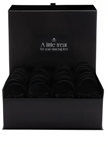 PRE-ORDER Foldable Flats Wedding Box | 20 Pairs of Velvet Black Flats in a Black Display Box
