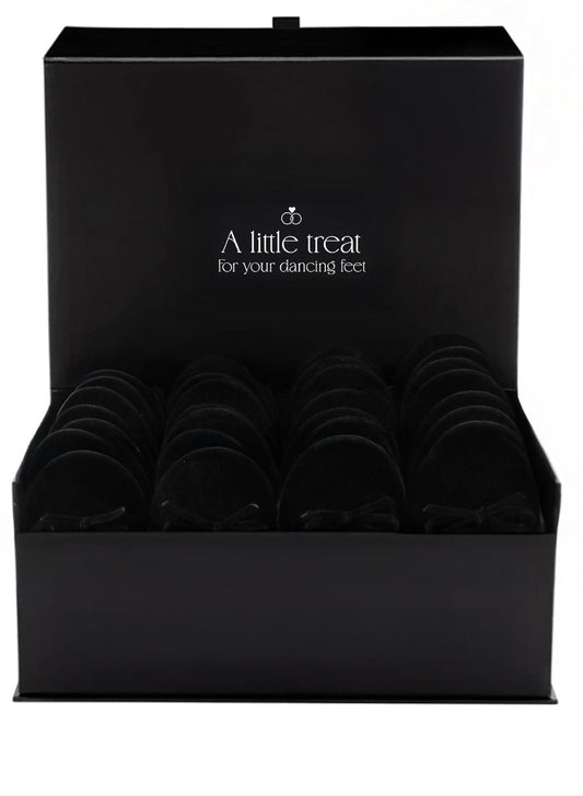 PRE-ORDER Foldable Flats Wedding Box | 20 Pairs of Velvet Black Flats in a Black Display Box