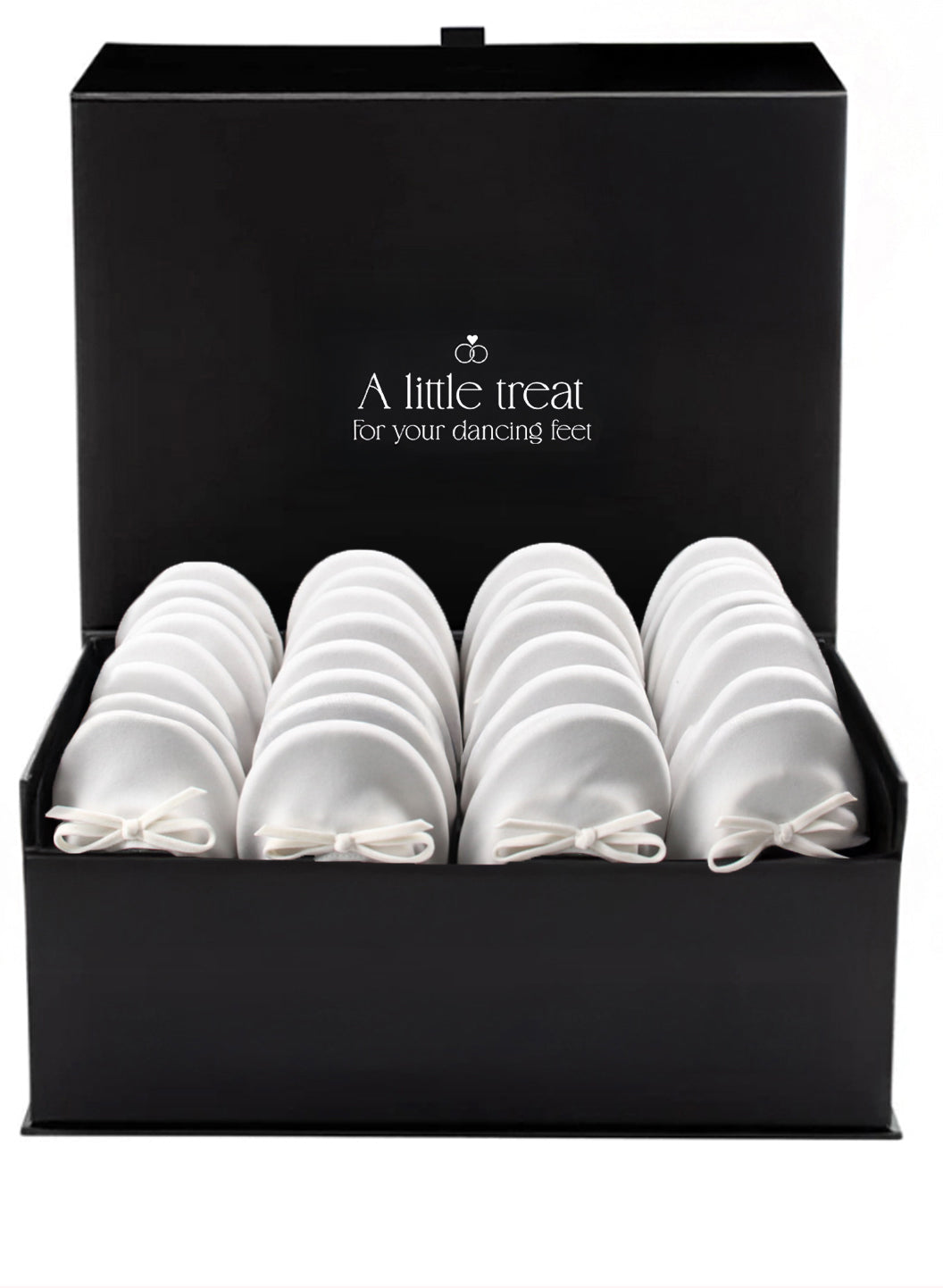 PRE-ORDER Foldable Flats Wedding Box | 20 Pairs of Velvet Ivory Flats in a Black Display Box