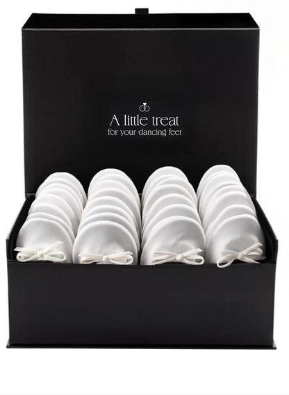 PRE-ORDER Foldable Flats Wedding Box | 20 Pairs of Velvet Ivory Flats in a Black Display Box