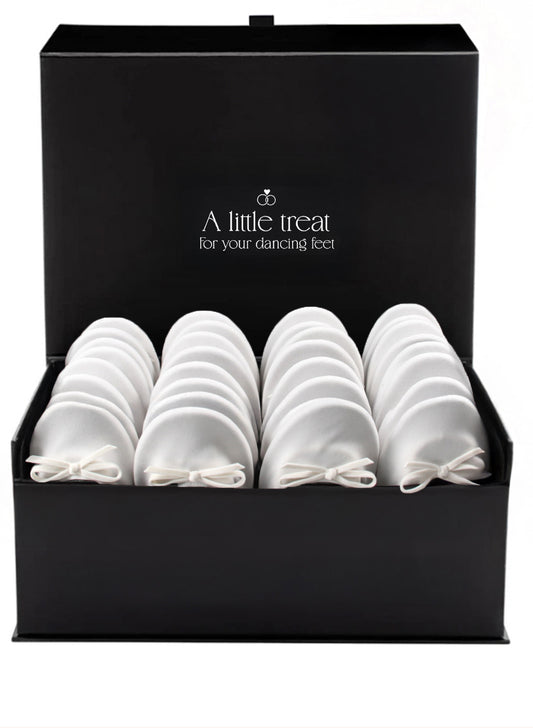 PRE-ORDER Foldable Flats Wedding Box | 20 Pairs of Velvet Ivory Flats in a Black Display Box
