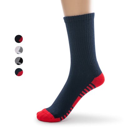 Boys Bamboo Crew Cushioned Athletic Socks with Seamless Toe- 3 Pairs