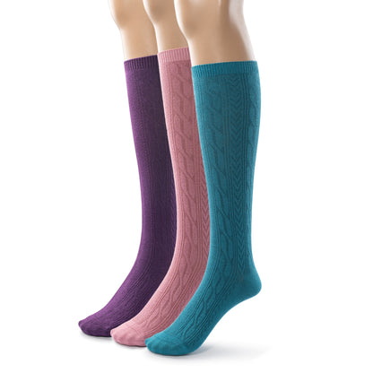 Girls Bamboo Cabled Knee High School Socks- 3 Pairs