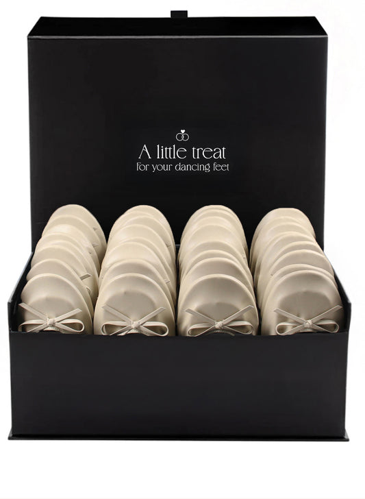 PRE-ORDER Foldable Flats Wedding Box | 20 Pairs of Nude Flats in a Black Display Box
