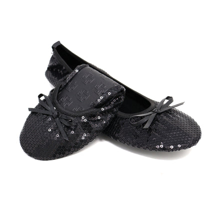 PRE-ORDER Foldable Flats Slipper Shoe | 20 Pairs of Sequined Black Flats