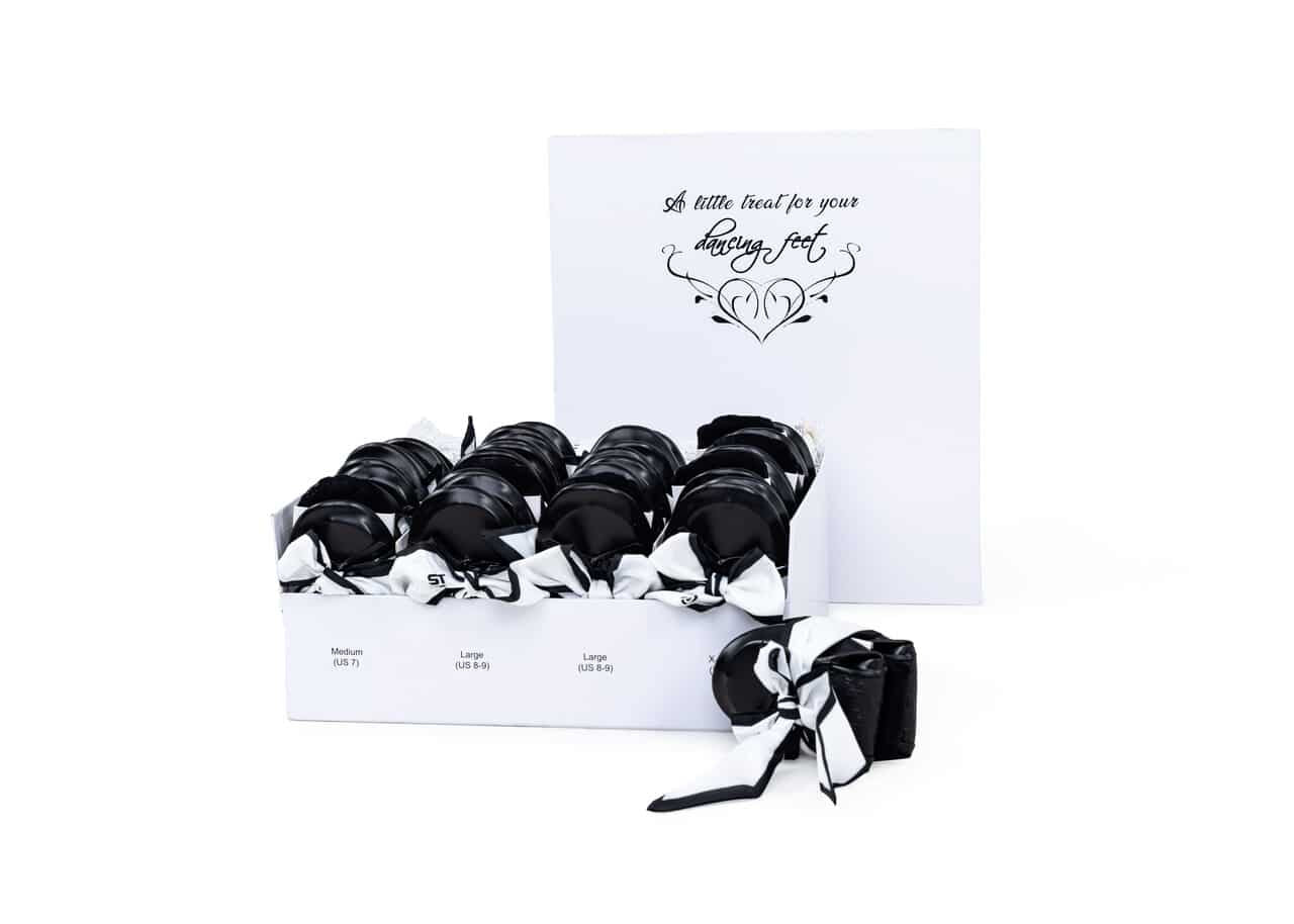 Foldable Flats Party Box | 20 Pairs of Black Flats in White Display Box