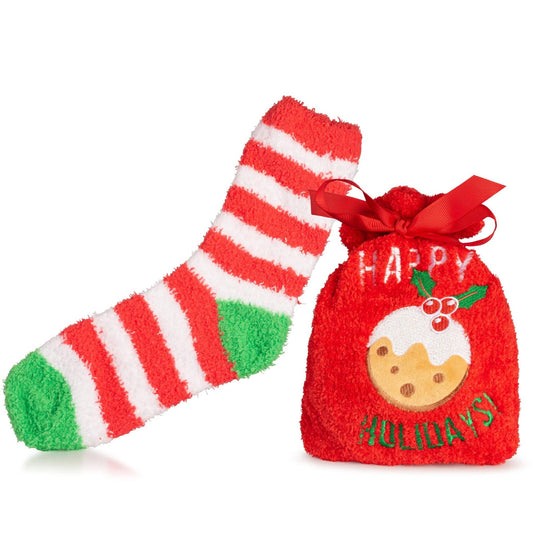 Christmas Fuzzy Socks Gift Set With Bag | Holiday Gift Sock