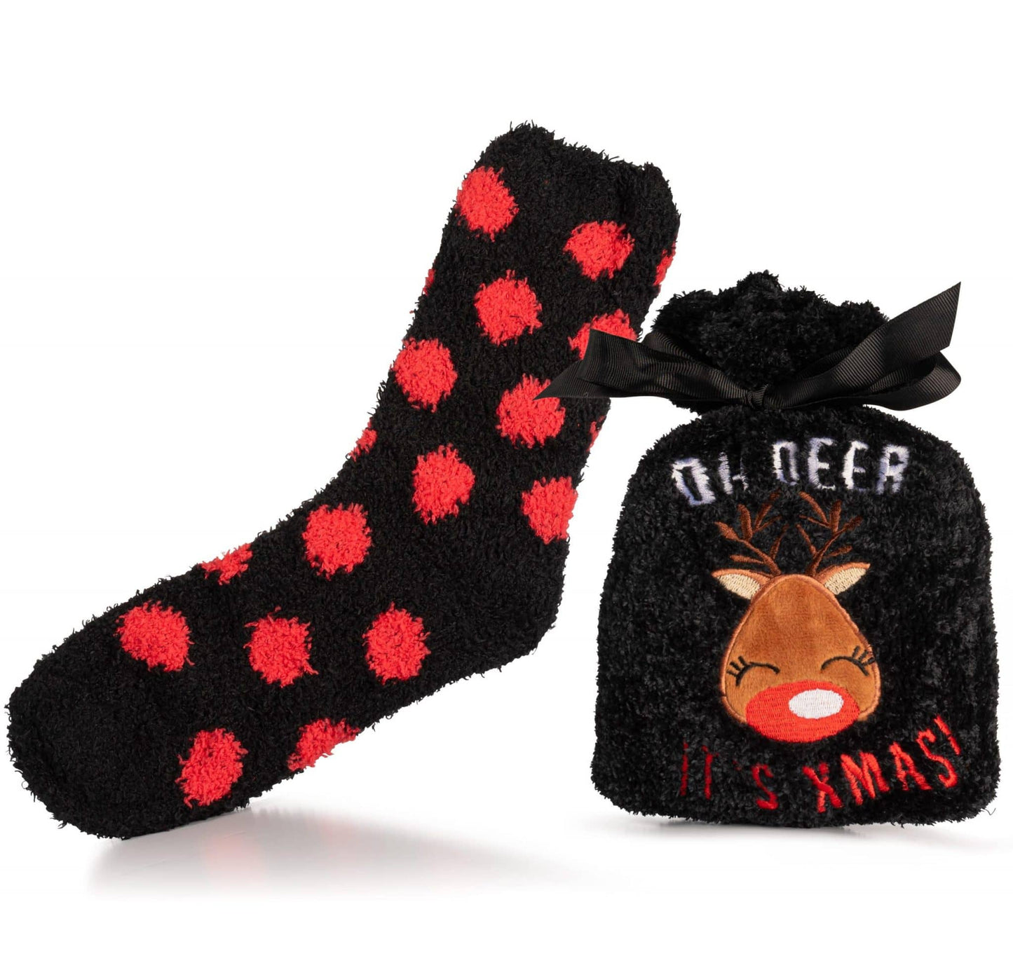 Christmas Fuzzy Socks Gift Set With Bag | Holiday Gift Sock