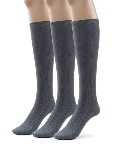 Girls Bamboo Cabled Knee High School Socks- 3 Pairs