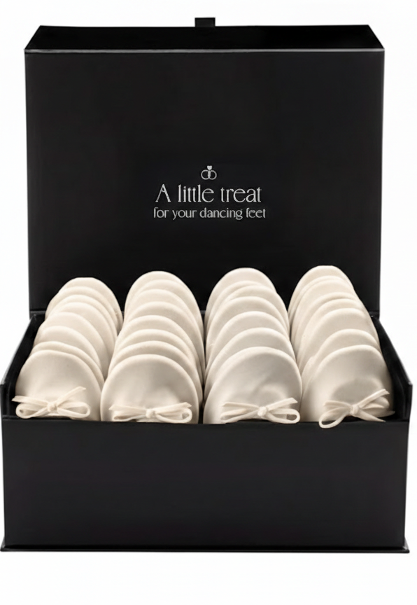 PRE-ORDER Foldable Flats Party Box | 20 Pairs of Velvet Ivory Flats in a Black Display Box