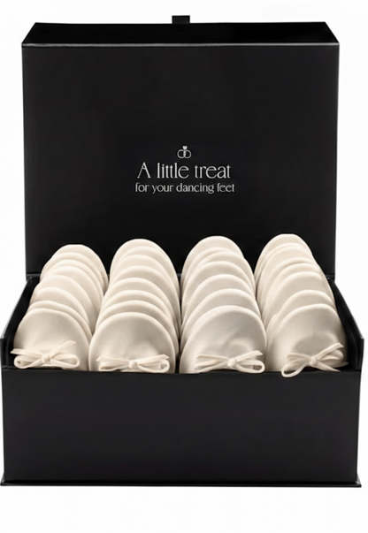 PRE-ORDER Foldable Flats Party Box | 20 Pairs of Velvet Ivory Flats in a Black Display Box