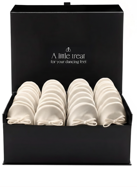 Foldable Flats Party Box | 20 Pairs of Velvet Ivory Flats in a Black Display Box