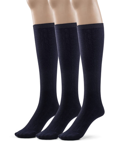 Girls Bamboo Cabled Knee High School Socks- 3 Pairs