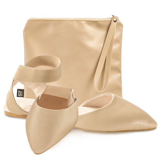 Silky Toes Foldable Flats for Women Dress Ankle Strap Shoes with Purse Black Suede