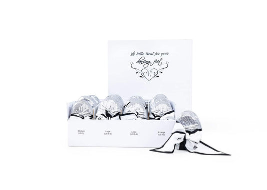 Foldable Flats Party Box | 20 Pairs of Silver Flats in White Display Box