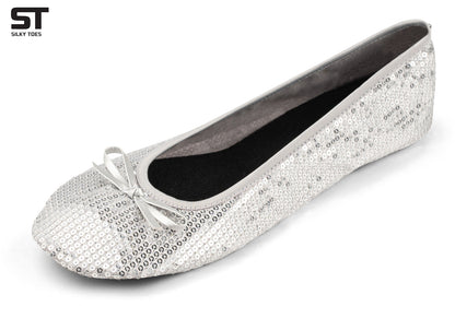 PRE-ORDER Foldable Flats Party Box | 20 Pairs of Sequined Silver Flats in a Black Display Box