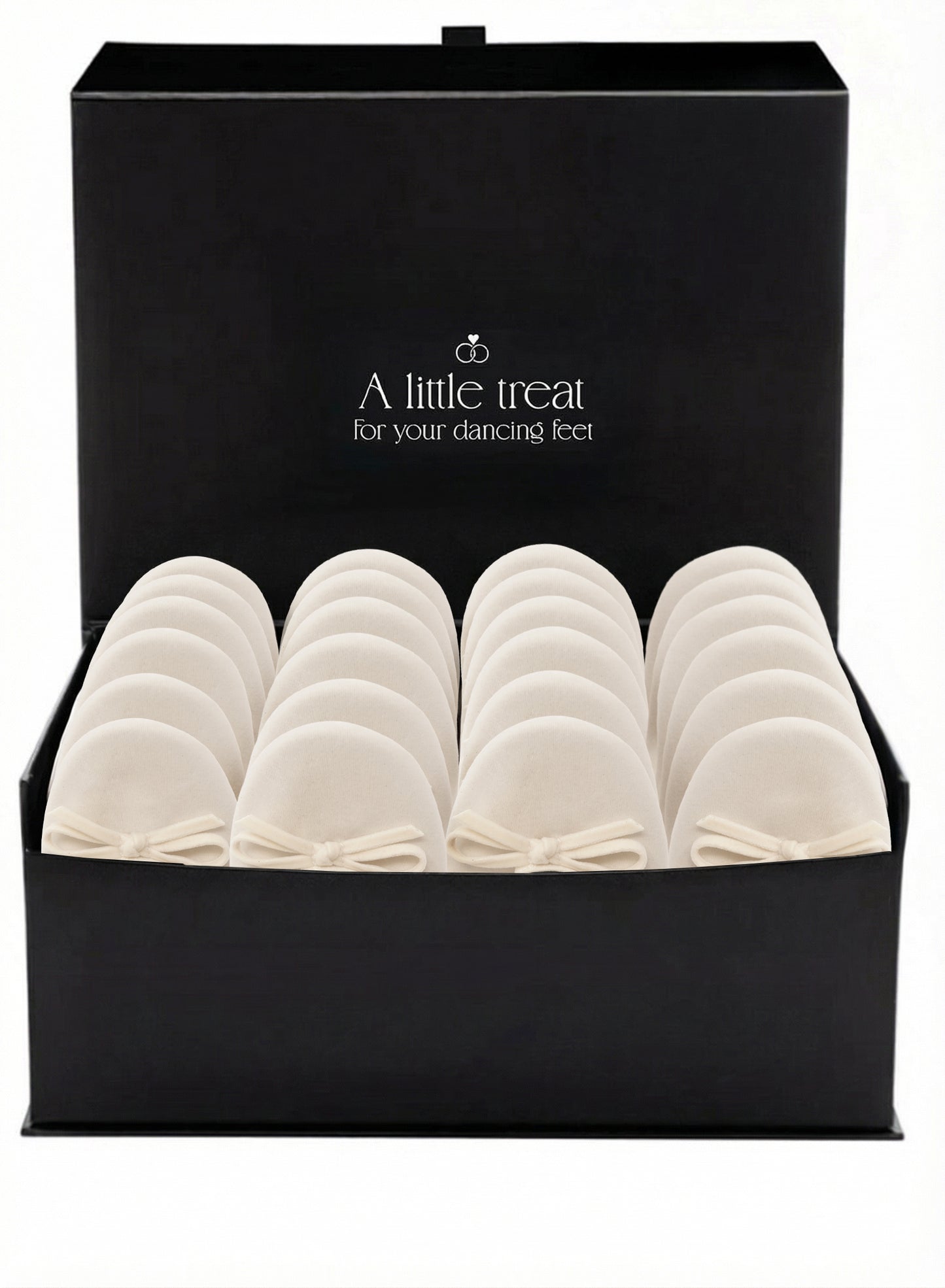 PRE-ORDER Foldable Flats Wedding Box | 20 Pairs of Velvet Ivory Flats in a Black Display Box