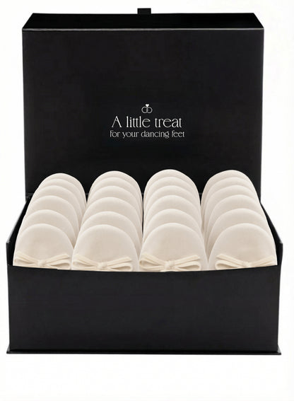 PRE-ORDER Foldable Flats Wedding Box | 20 Pairs of Velvet Ivory Flats in a Black Display Box