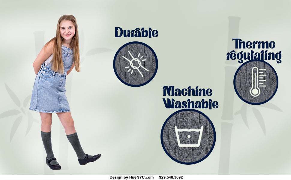 Girls Bamboo Cabled Knee High School Socks- 3 Pairs