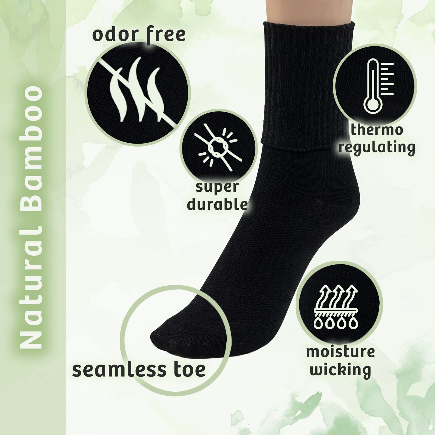 Girls Boys Turn Cuff Bamboo Casual Socks, Triple Roll Dress Crew Socks