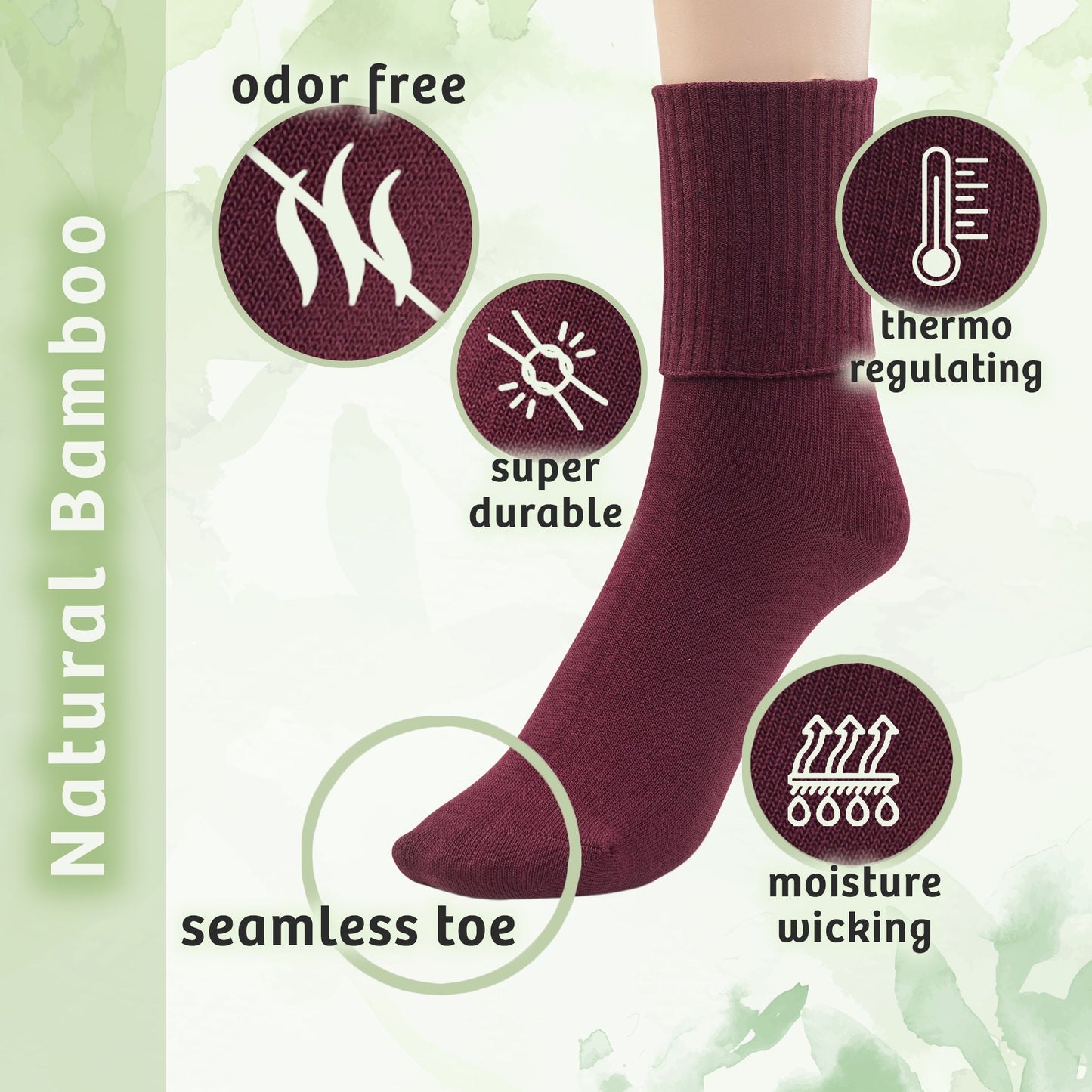 Girls Boys Turn Cuff Bamboo Casual Socks, Triple Roll Dress Crew Socks