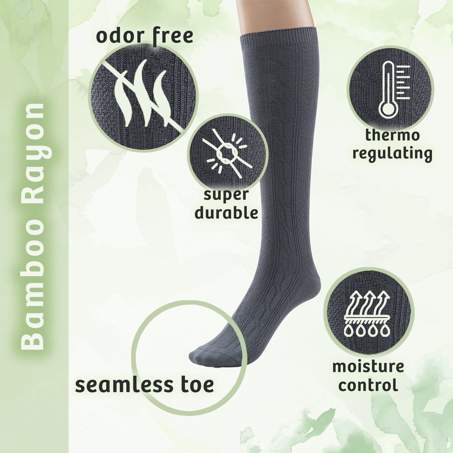 Girls Bamboo Cabled Knee High School Socks- 3 Pairs