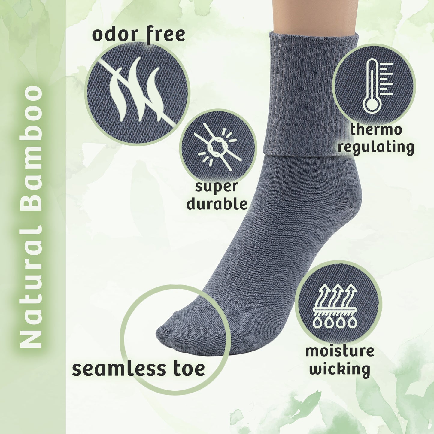 Girls Boys Turn Cuff Bamboo Casual Socks, Triple Roll Dress Crew Socks