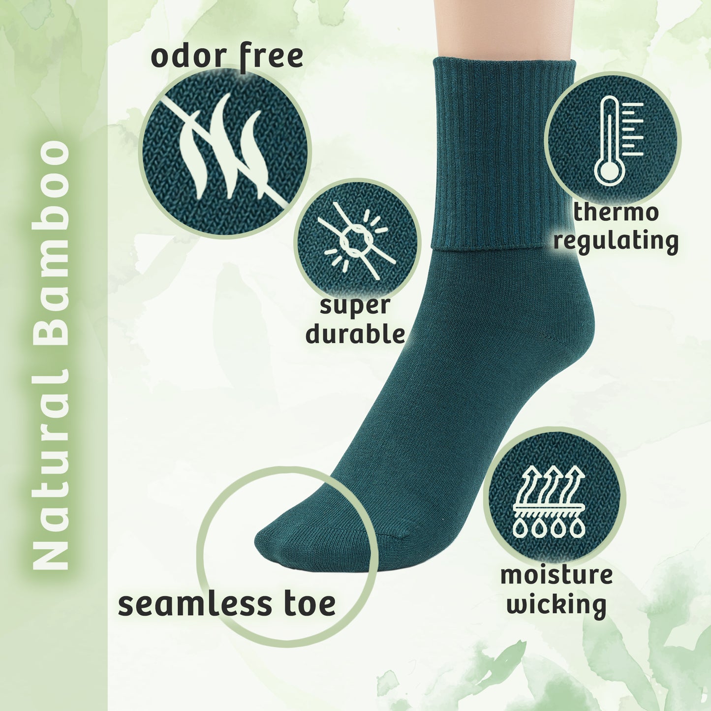 Girls Boys Turn Cuff Bamboo Casual Socks, Triple Roll Dress Crew Socks