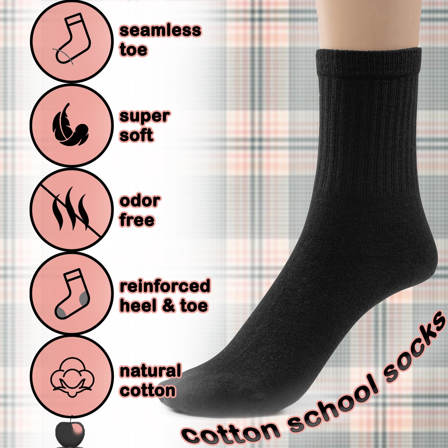 Boys Cotton School Crew Socks- 3 Per Pack