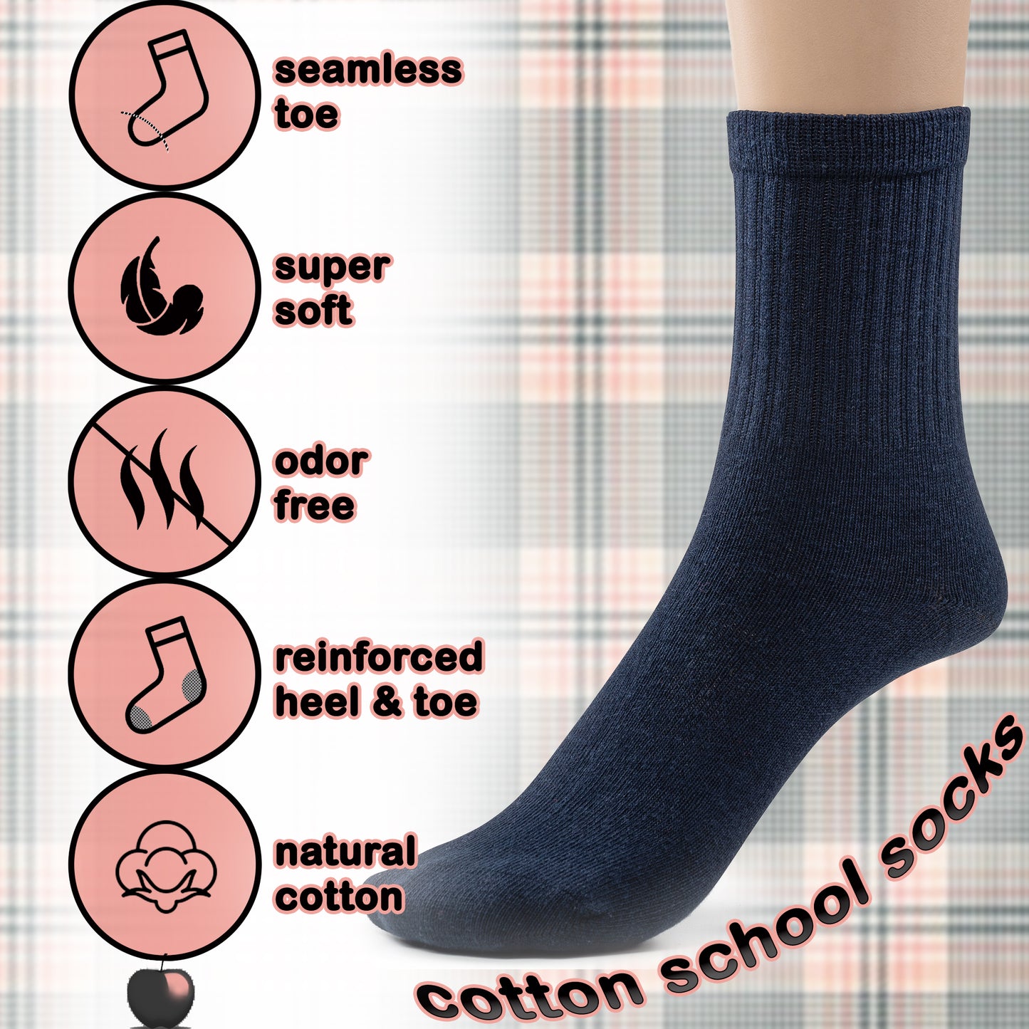 Boys Cotton School Crew Socks- 3 Per Pack