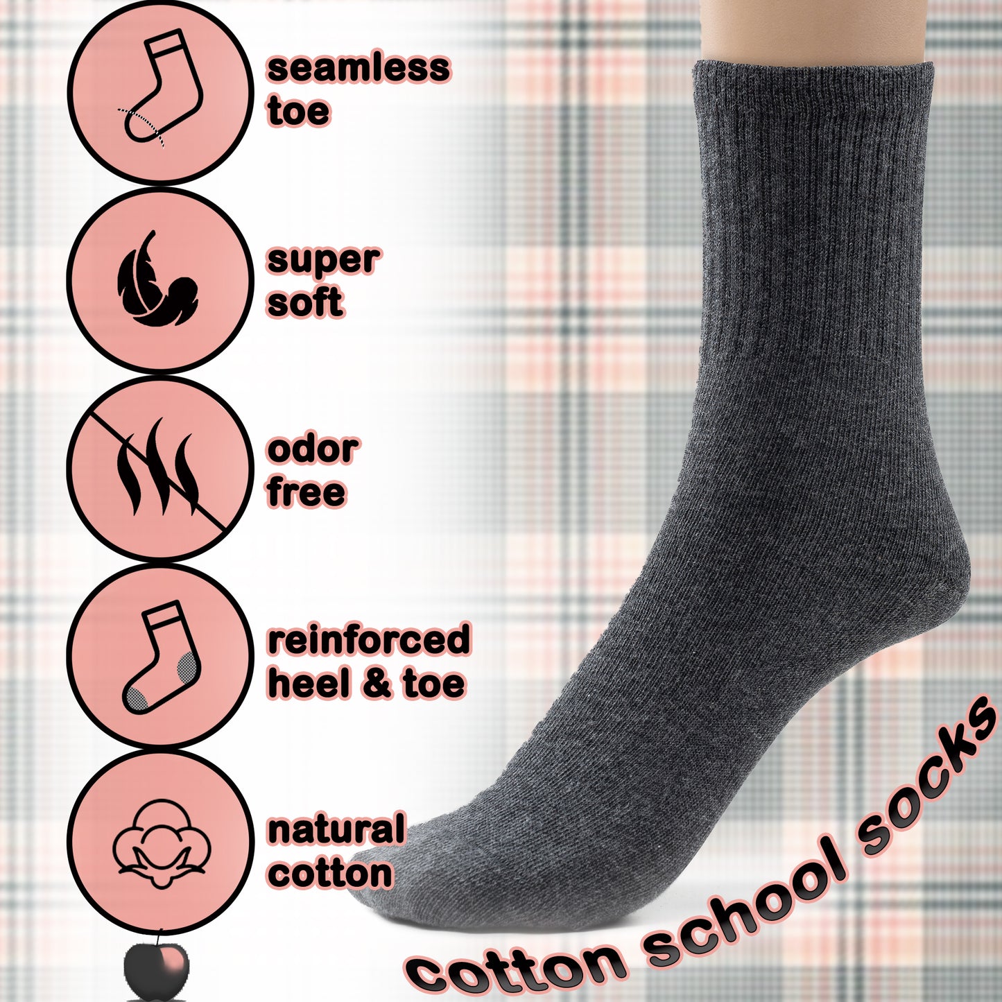Boys Cotton School Crew Socks- 3 Per Pack