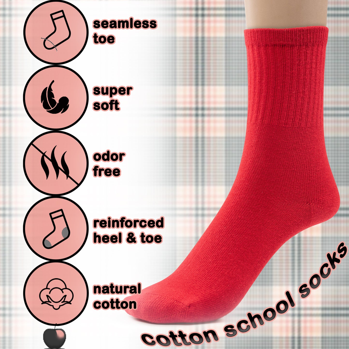 Boys Cotton School Crew Socks- 3 Per Pack