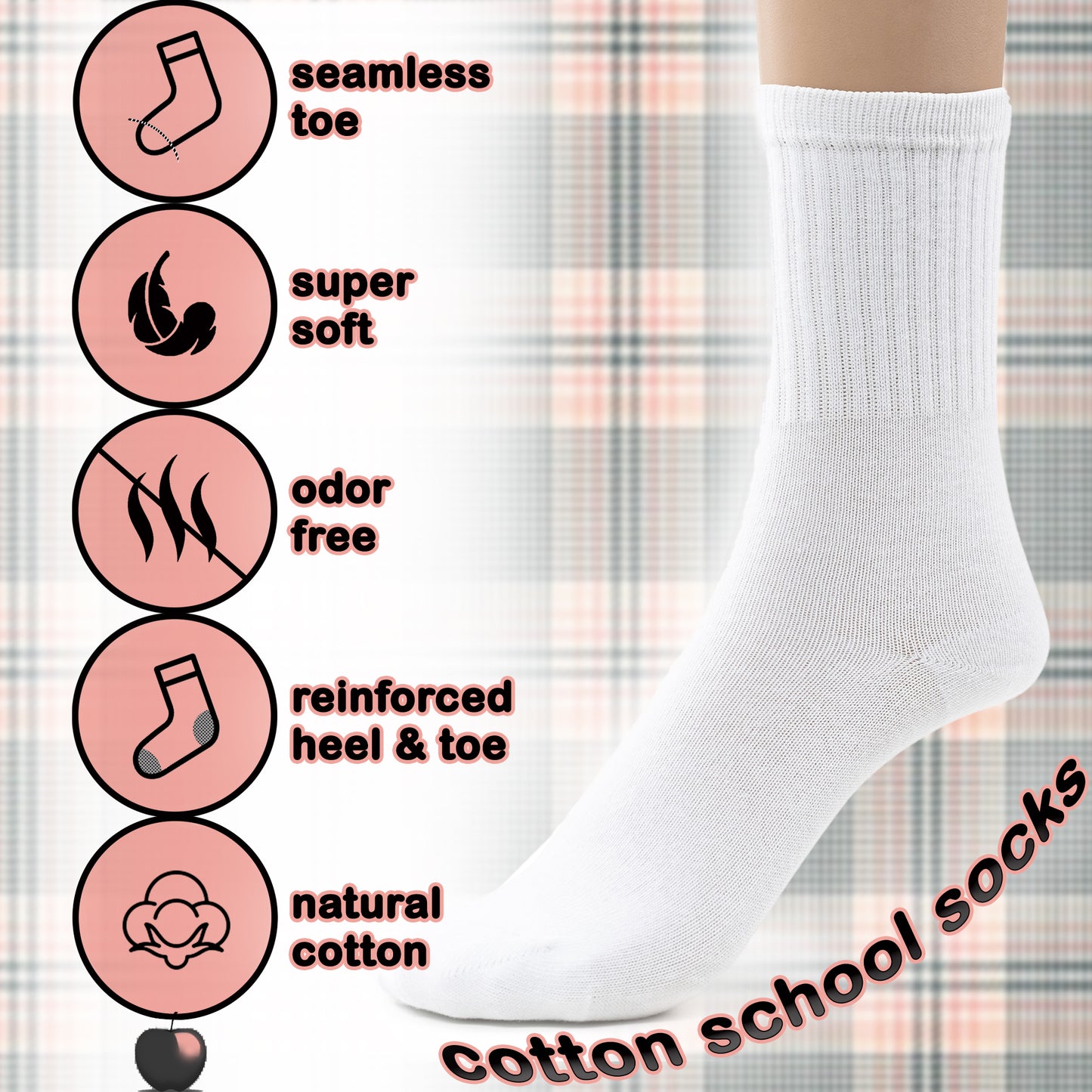 Boys Cotton School Crew Socks- 3 Per Pack