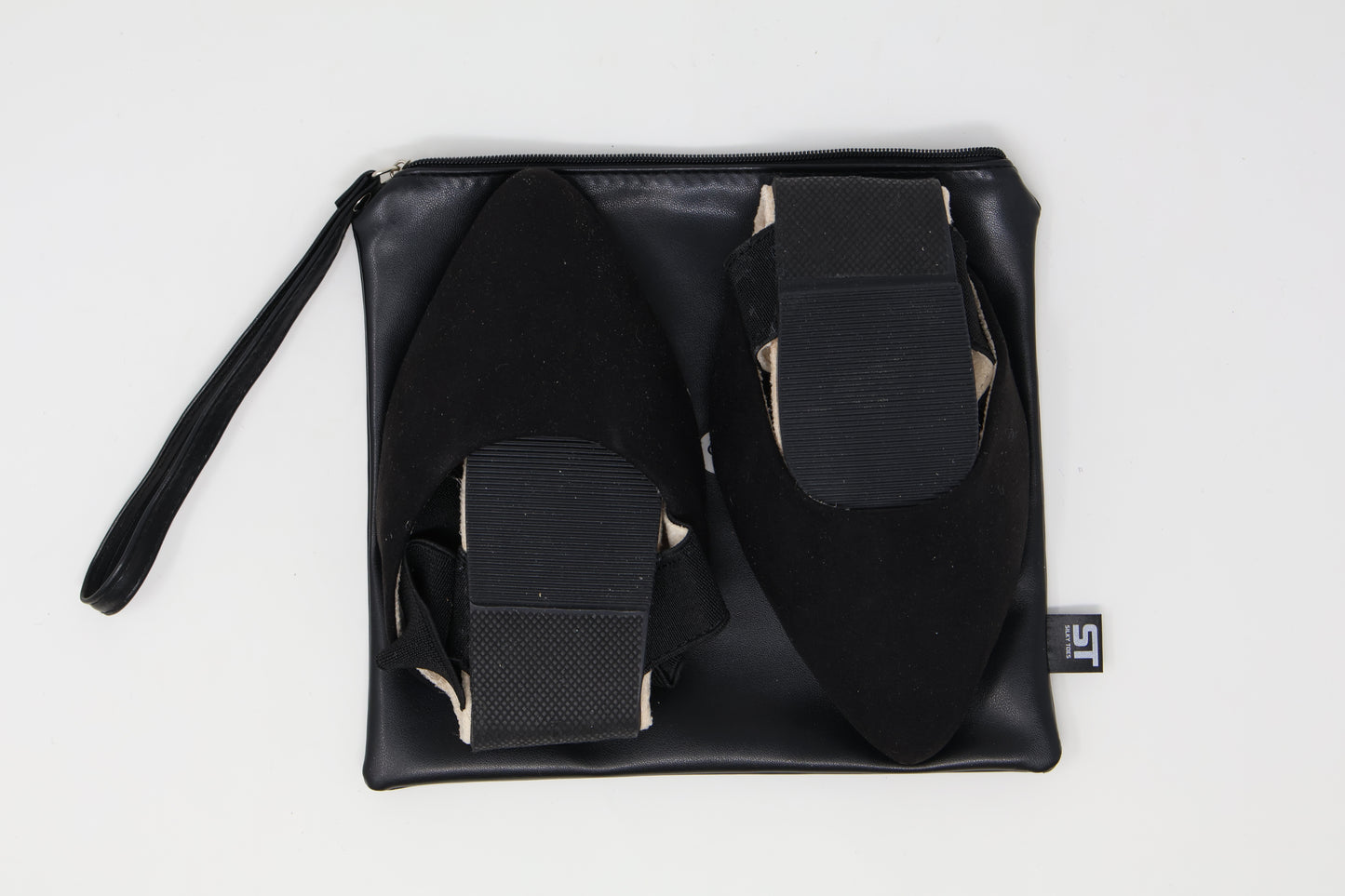 Silky Toes Foldable Flats for Women Dress Ankle Strap Shoes with Purse Black Suede