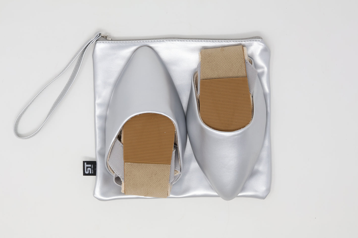 Silky Toes Foldable Flats for Women Dress Ankle Strap Shoes with Purse Black Suede